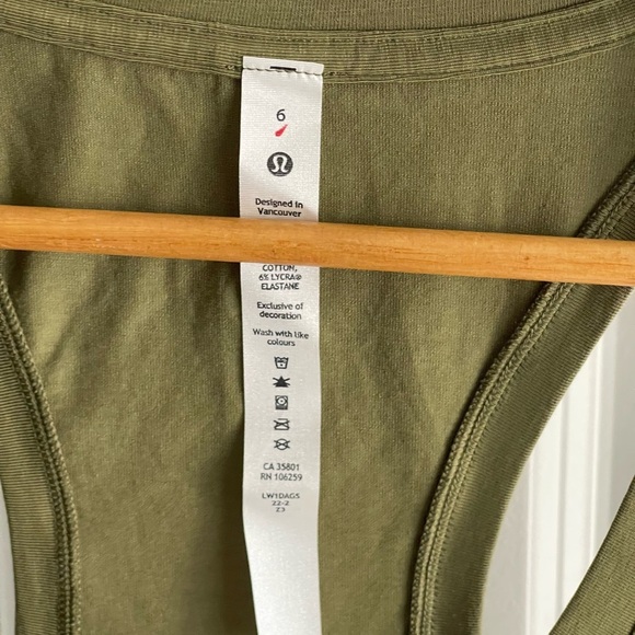 NEW Lululemon Love Tank II Dark Olive 2018 Style: W1AWYS $38 Pima Cotton 6 - Picture 3 of 8